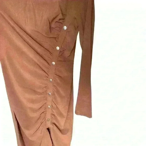 City Studios Juniors' Ruched Button-Front Dress Brown Size M NWOT - Picture 2 of 4